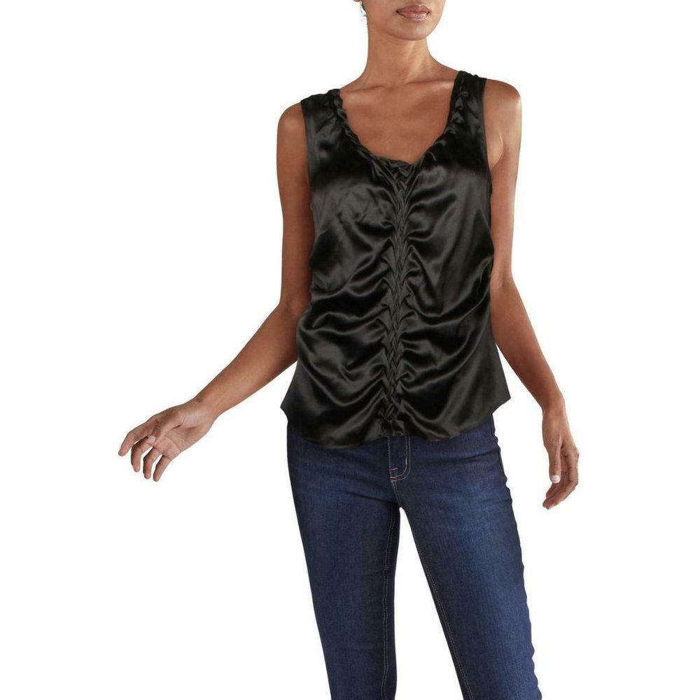 New Elie Tahari  Black Silk Ruched Blouse Top